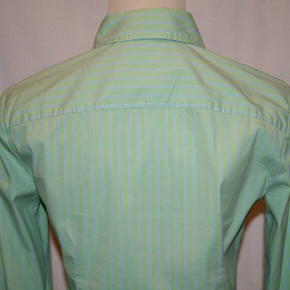 THEORY Lime Green & Blue Stripe Shirt Small - Picture 6 of 8